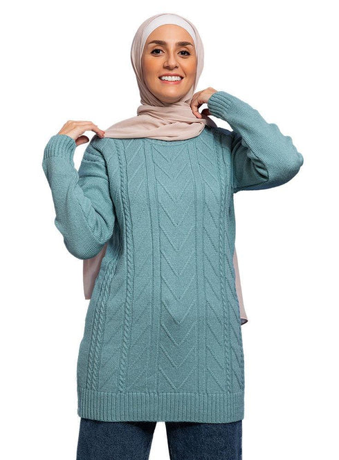 Deep - Aqua Zigzag Pullover - Khotwh